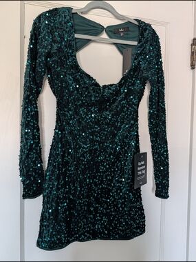 NWT Lulu's Teal Sequin Long-Sleeve Mini Dress